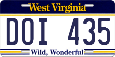 WV license plate DOI435