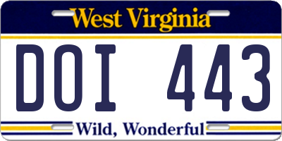 WV license plate DOI443