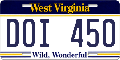 WV license plate DOI450