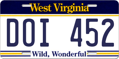 WV license plate DOI452