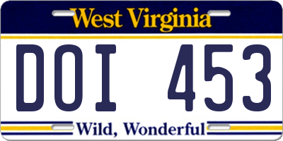 WV license plate DOI453