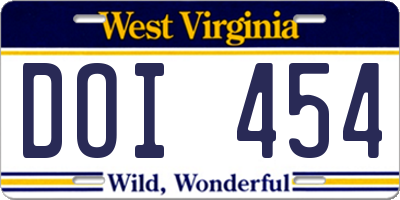 WV license plate DOI454