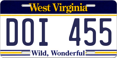 WV license plate DOI455
