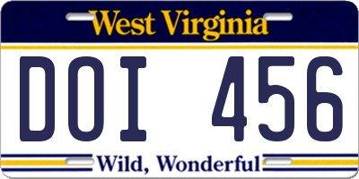 WV license plate DOI456