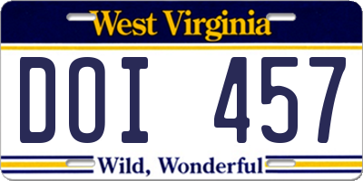 WV license plate DOI457