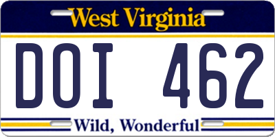 WV license plate DOI462