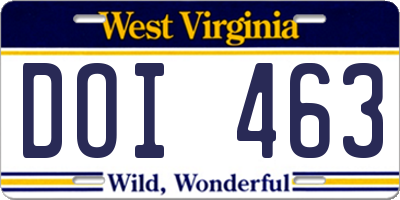 WV license plate DOI463
