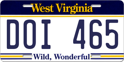 WV license plate DOI465