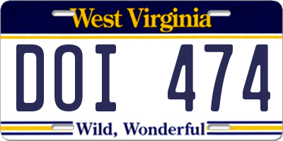 WV license plate DOI474