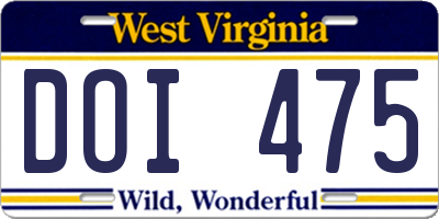 WV license plate DOI475