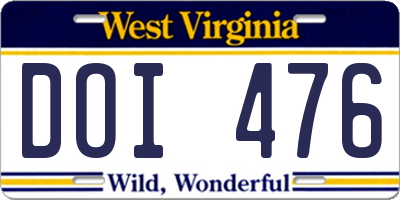 WV license plate DOI476