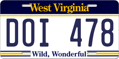 WV license plate DOI478