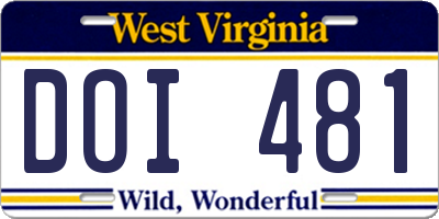 WV license plate DOI481