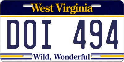 WV license plate DOI494
