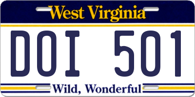 WV license plate DOI501