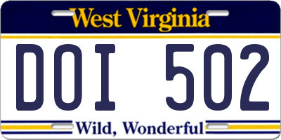 WV license plate DOI502