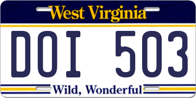 WV license plate DOI503