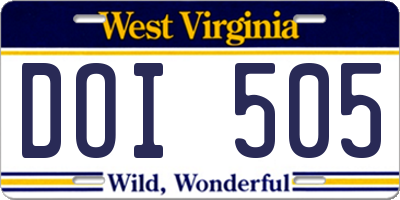 WV license plate DOI505
