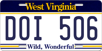 WV license plate DOI506