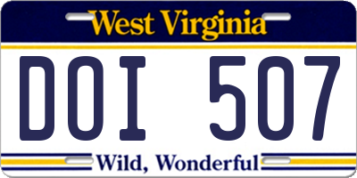 WV license plate DOI507