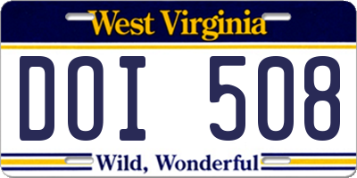 WV license plate DOI508