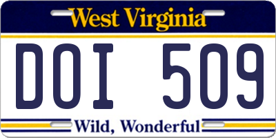 WV license plate DOI509