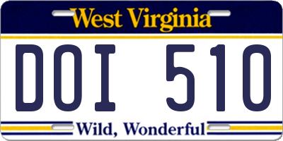WV license plate DOI510