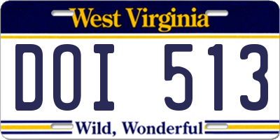 WV license plate DOI513