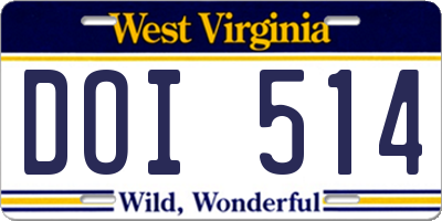 WV license plate DOI514