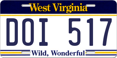 WV license plate DOI517