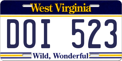 WV license plate DOI523