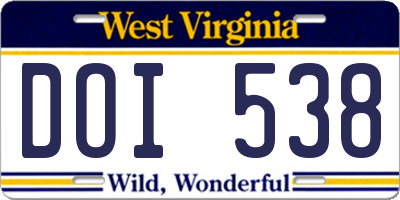 WV license plate DOI538