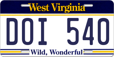 WV license plate DOI540