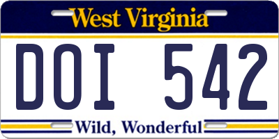 WV license plate DOI542