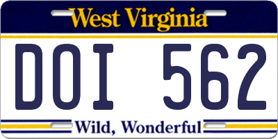 WV license plate DOI562