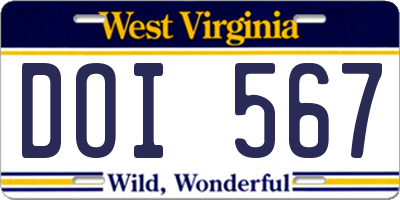 WV license plate DOI567