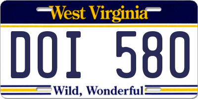 WV license plate DOI580