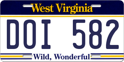WV license plate DOI582