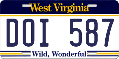 WV license plate DOI587