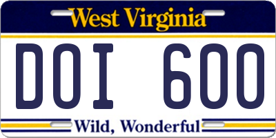 WV license plate DOI600