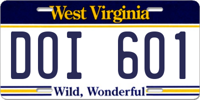 WV license plate DOI601