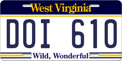 WV license plate DOI610