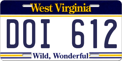 WV license plate DOI612