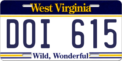 WV license plate DOI615