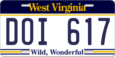 WV license plate DOI617