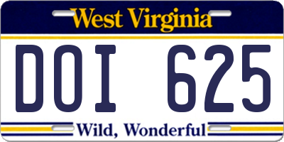 WV license plate DOI625