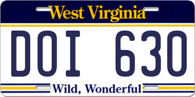 WV license plate DOI630