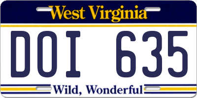 WV license plate DOI635