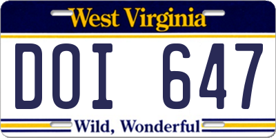 WV license plate DOI647