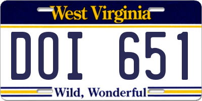WV license plate DOI651